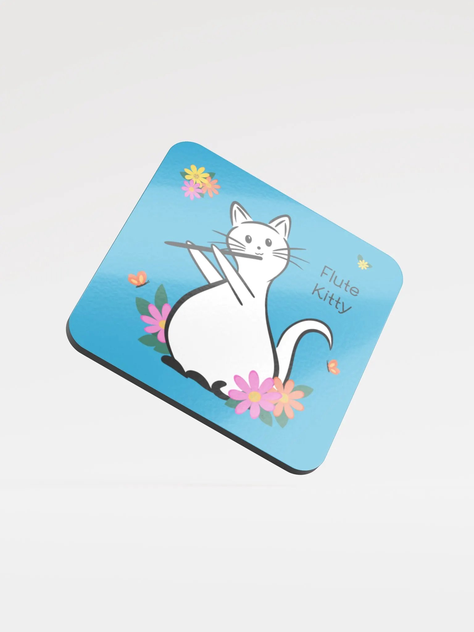 Flute Kitty Glossed Cork Coaster - Flute product image (1)