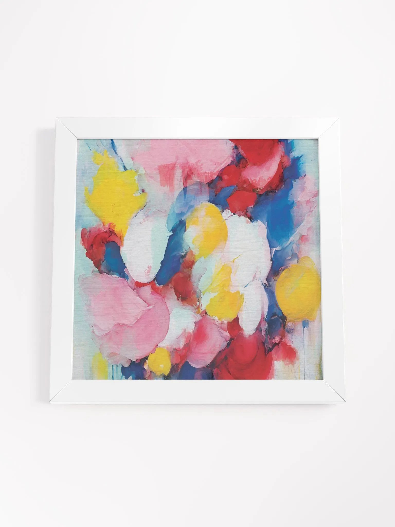 Square colorful abstract textured art print yellow, blue, pink, red and white product image (45)