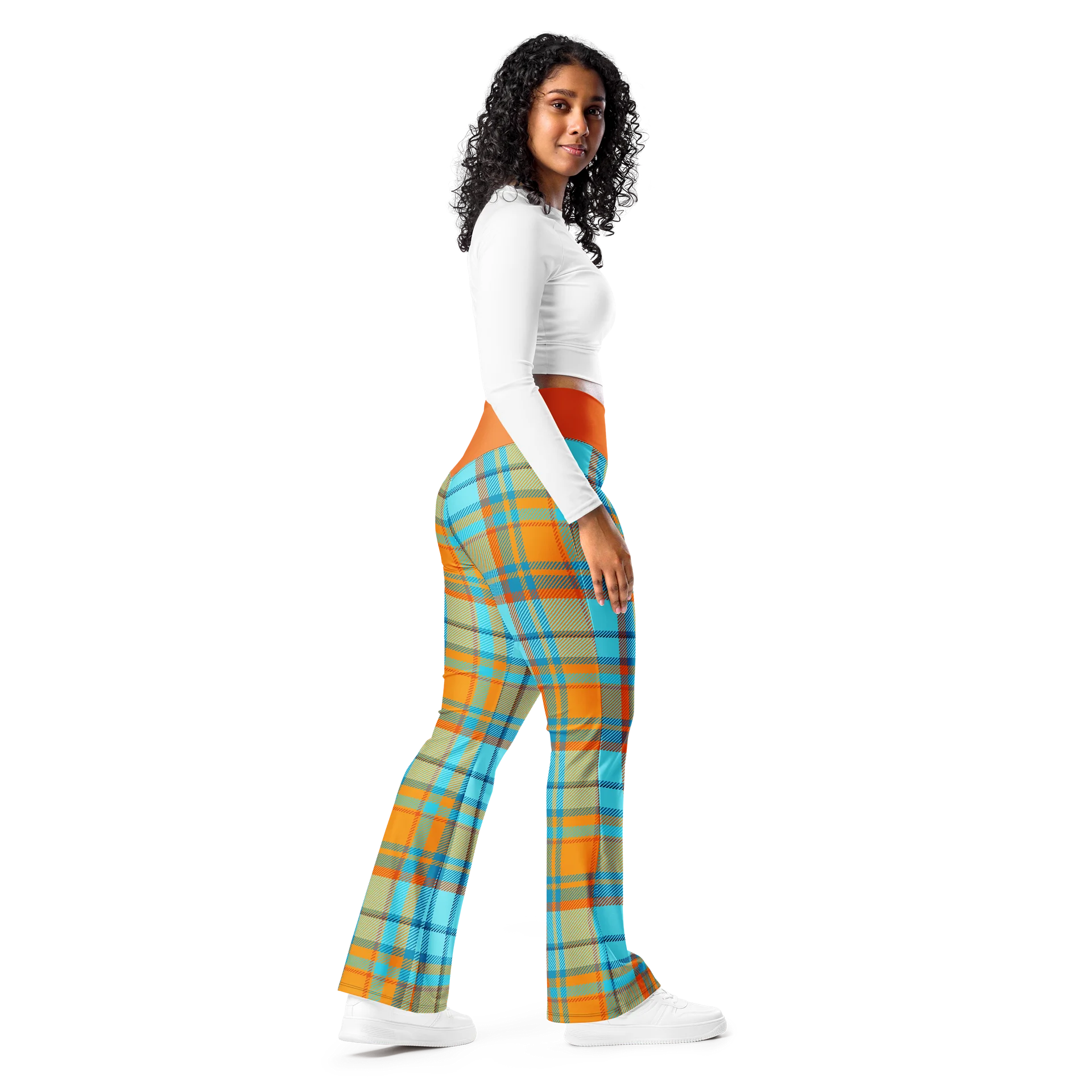 Retro Orange Plaid High-Waisted Flared Leggings product image (2)