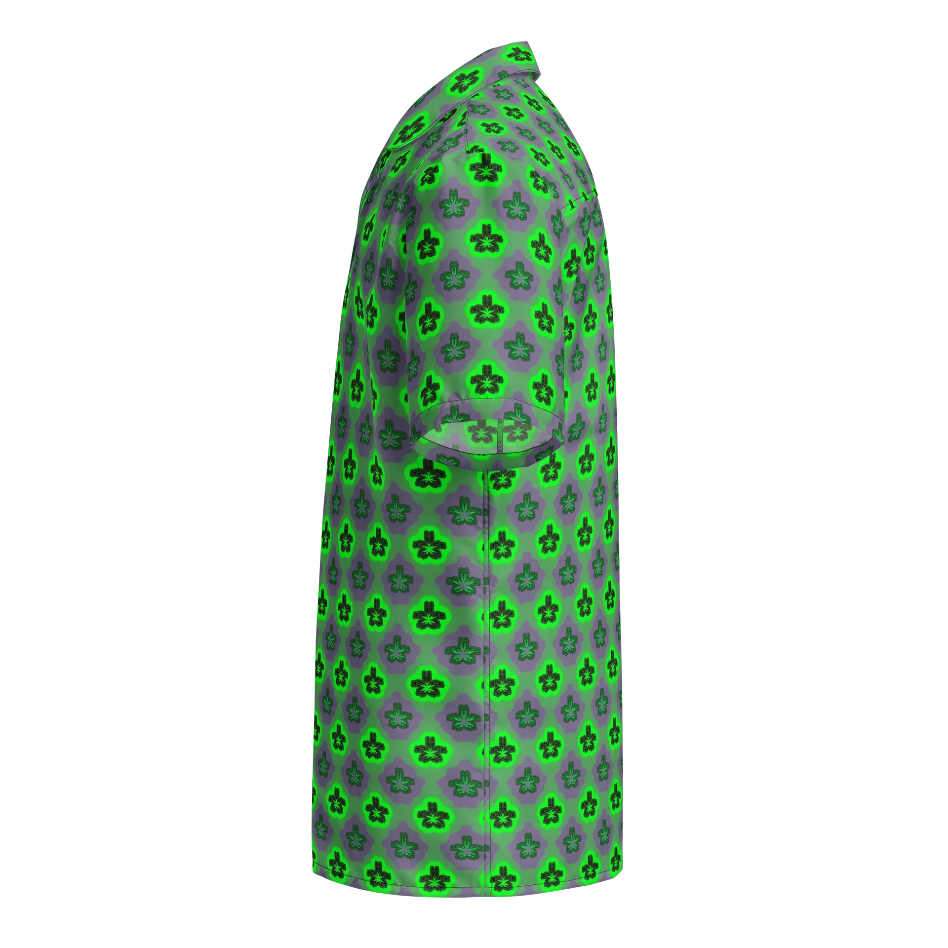 Neon Green Purple Cannabis Button-Down Unisex Shirt, Weird Weed Leaf Art 420 Festival Fashion product image (3)