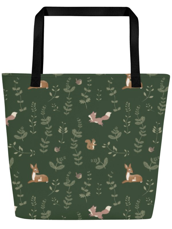 FOX AND DEER WOODLAND TOTE BAG GREEN product image (2)