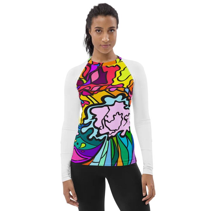 Vibrant Swirls All-Over Print Rash Guard for Women.- Wave at Sunset product image (1)