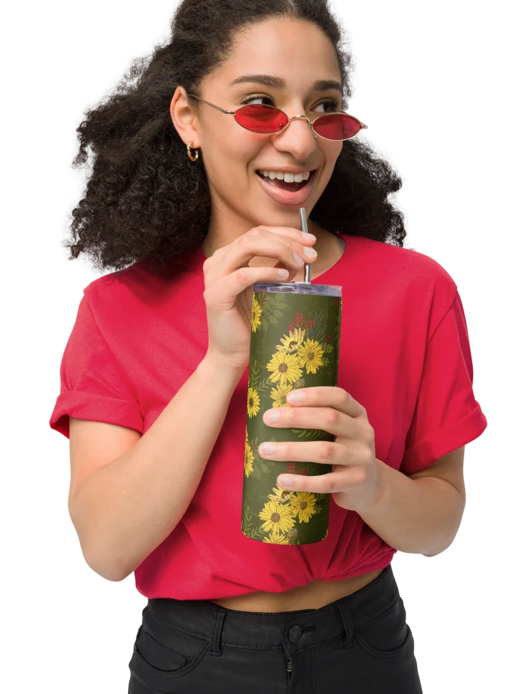 Helianthus Sunflower 20-ounce Stainless Steel Tumbler with Straw - Green product image (7)