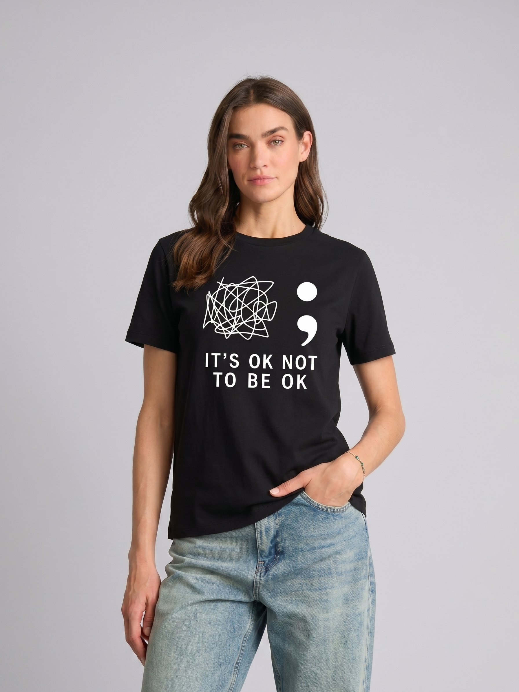 Semicolon It's OK Not To Be OK T-Shirt – Mental Health Awareness Tee | The Rest Club Co. product image (3)