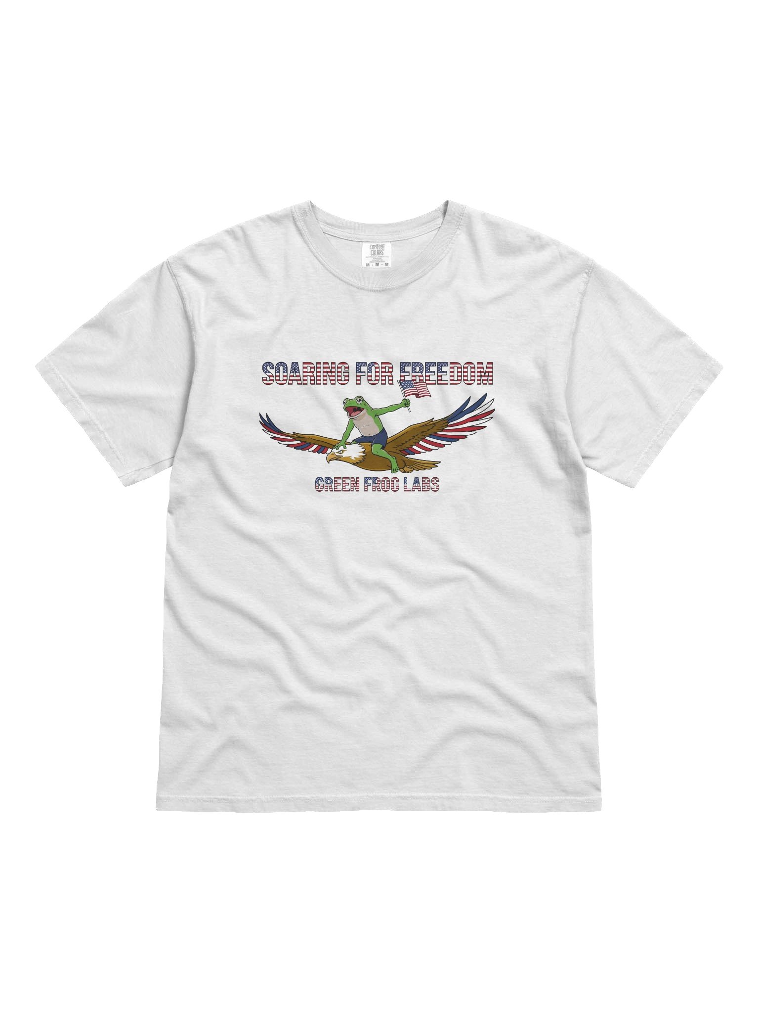 Soaring for Freedom Frog Tee | Patriotic Eagle Rider Meme Shirt, Green Frog Labs American Flag Tee product image (1)