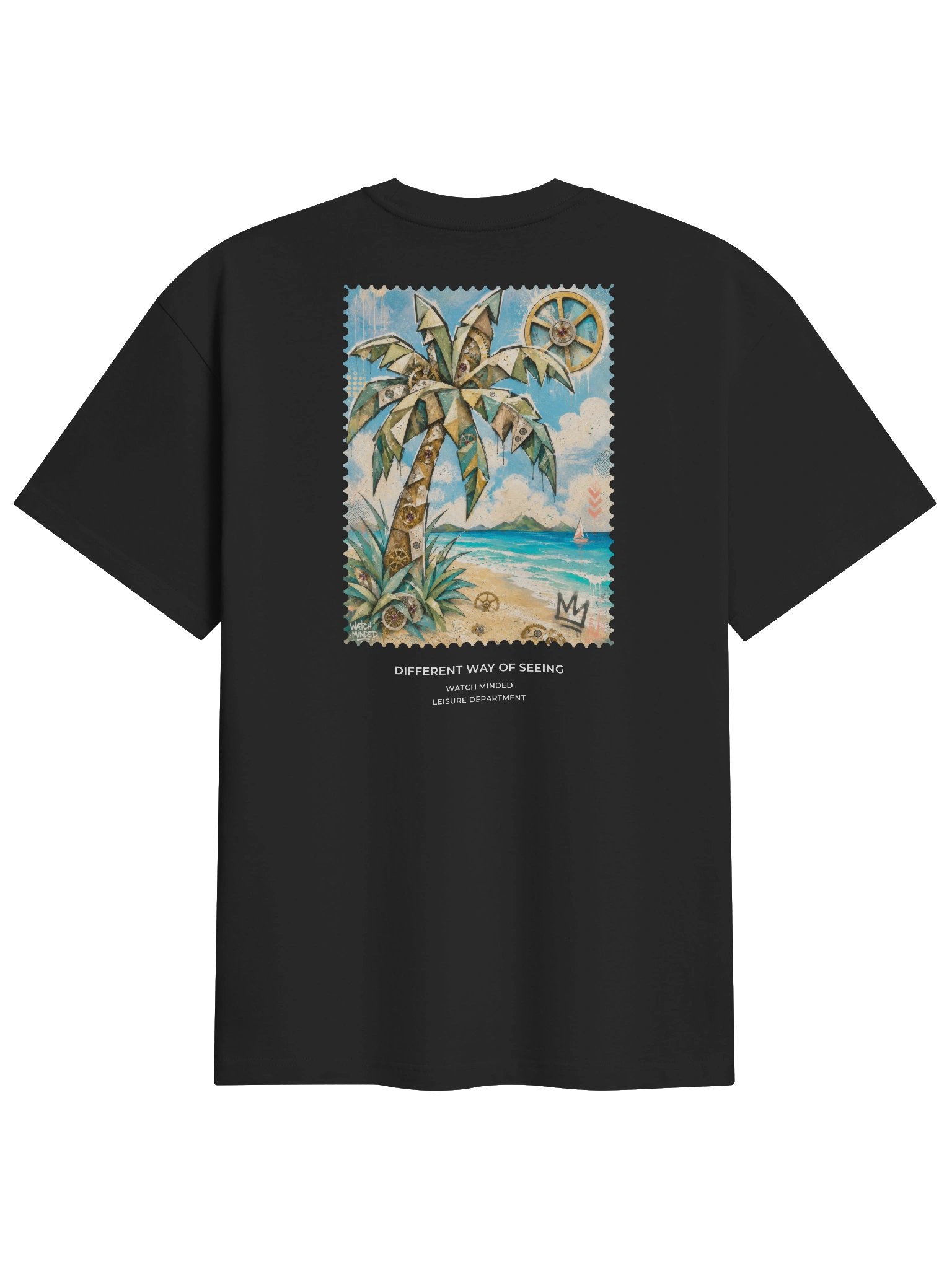 Relaxed Fit Heavy Cotton "Clockwork Beach" T-Shirt, Black product image (3)