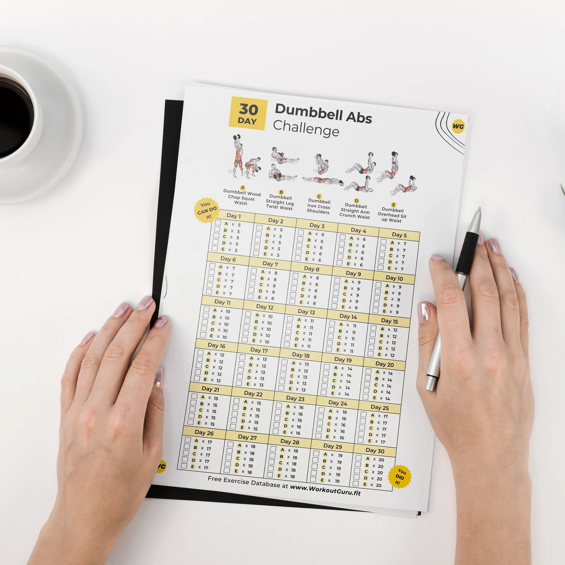 30 Day Dumbbell Abs Challenge - Printable Workout Tracker product image (5)