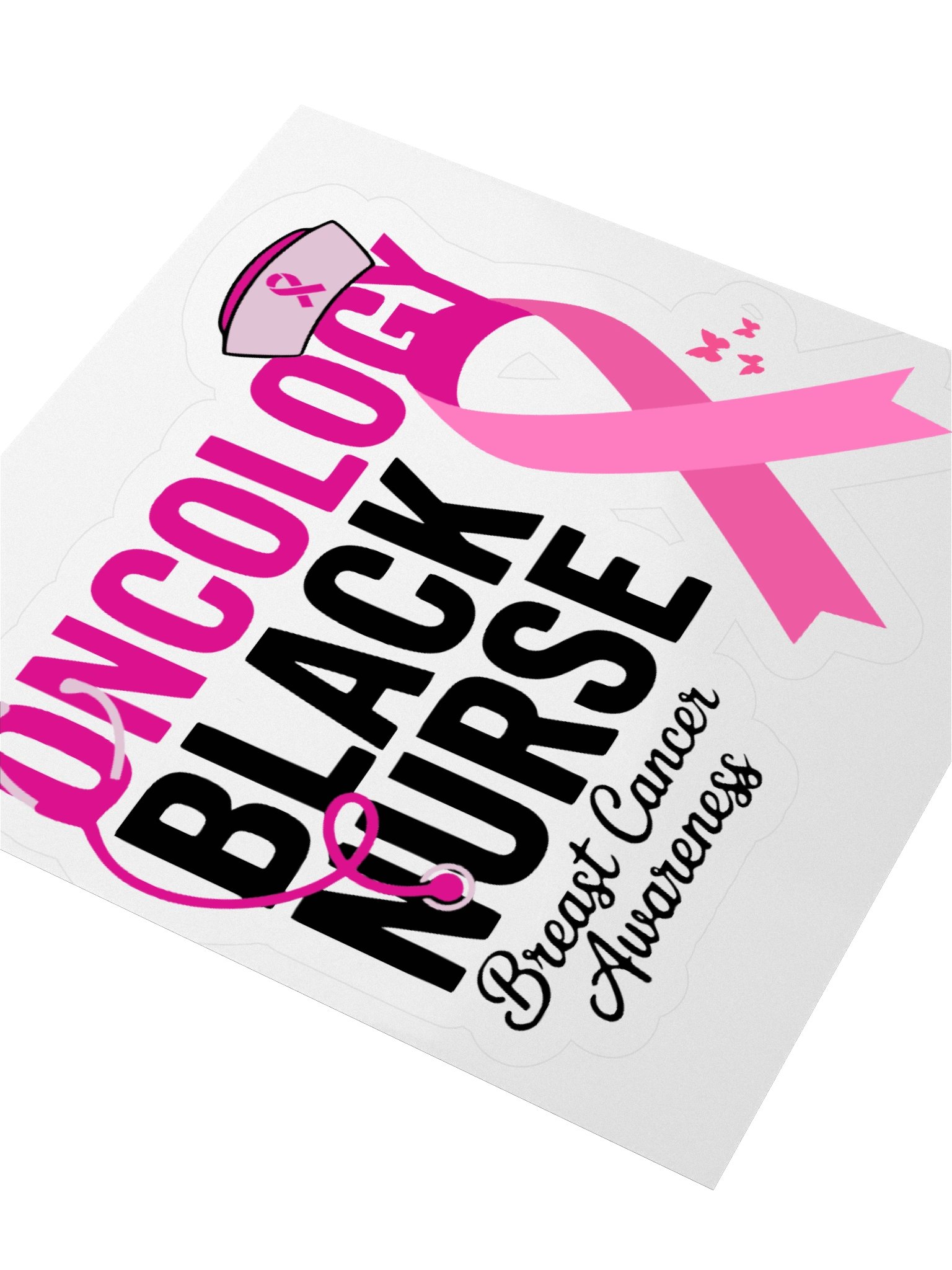 Pink Color Black Nurse Breast Cancer Awareness Sticker - Medical Professional Support Decal | Nursing Pink Ribbon Sticker product image (9)