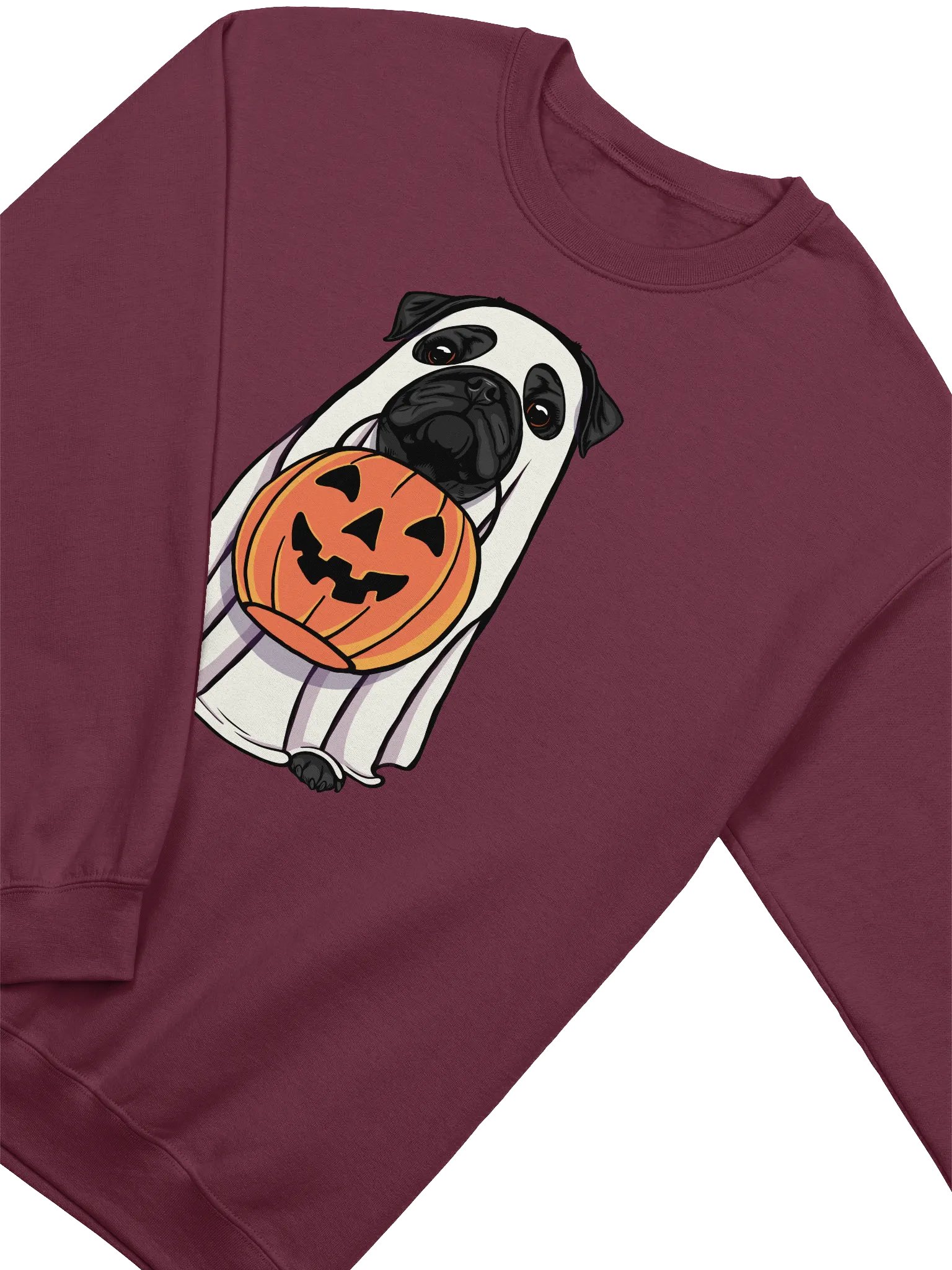 Funny Halloween Pug(Black) T-Shirt | Funny Dog Wearing a Ghost Costume and Holding a Pumpkin Basket product image (4)