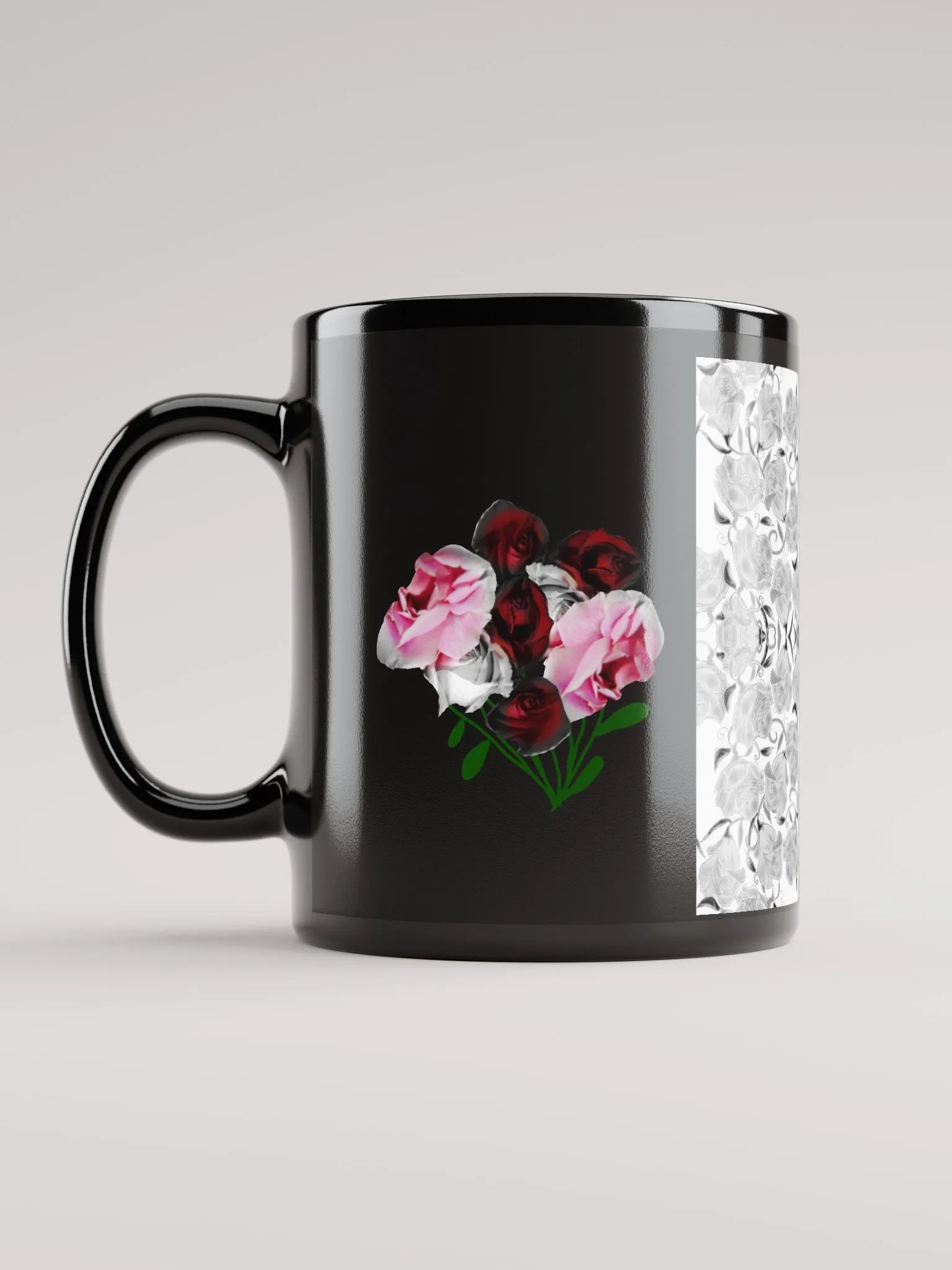 Gray Roses Rose Bouquet Black Coffee Mug product image (12)