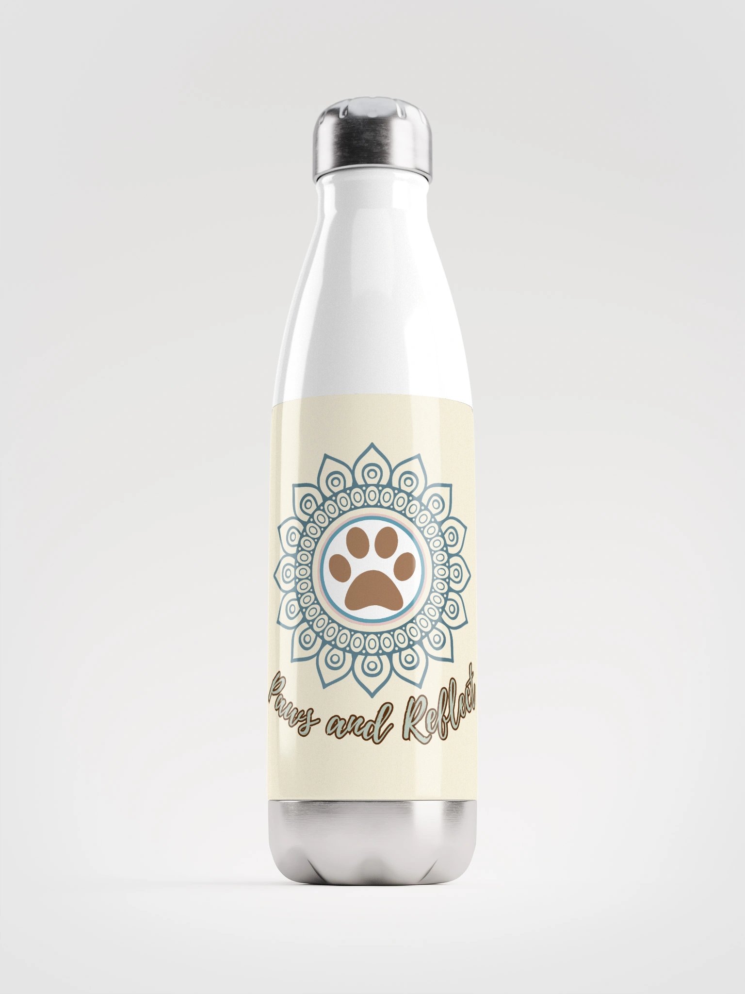Paws and Reflect Mandala Paw Print Double-Wall Stainless Steel Water Bottle - Apricot White product image (1)