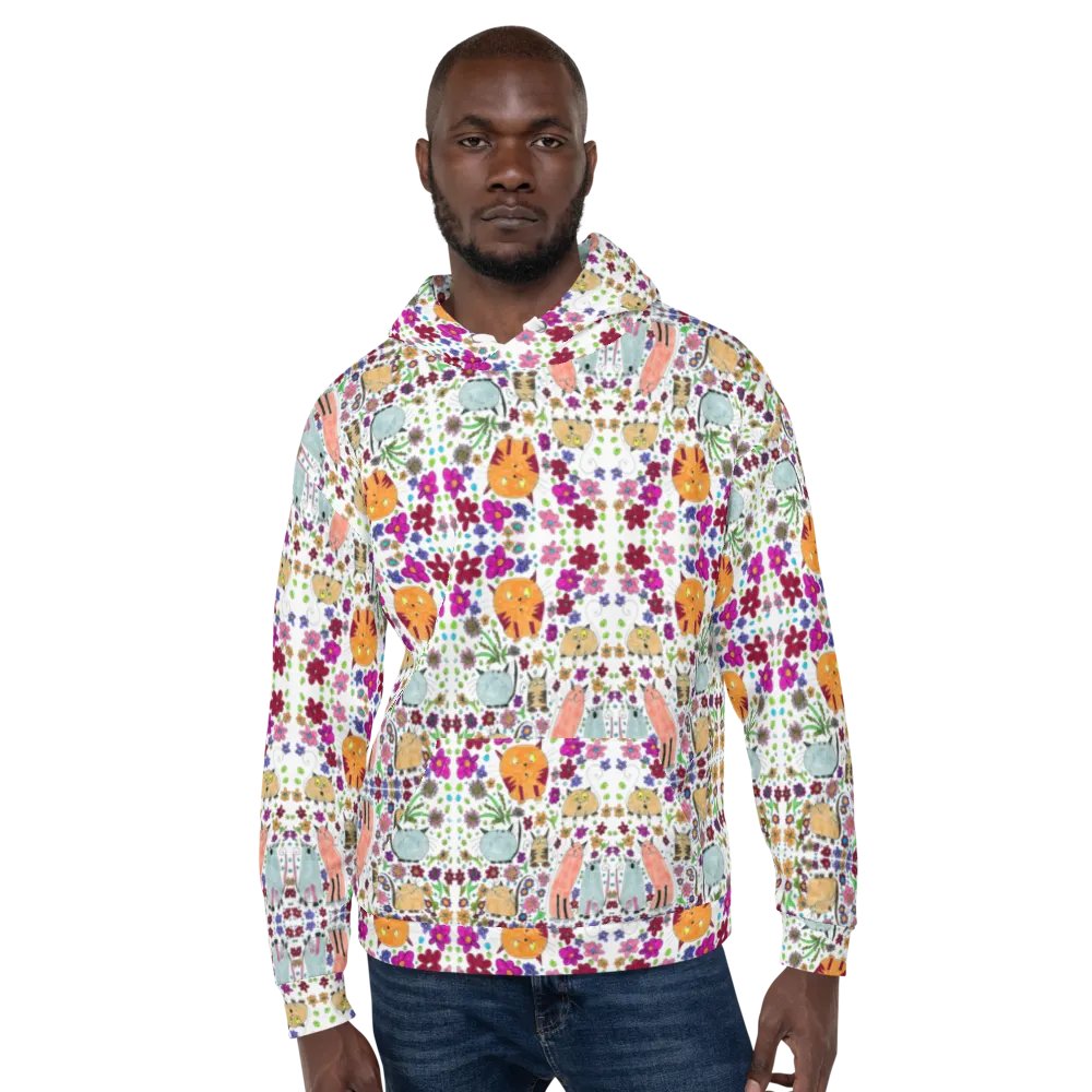 Abstract Floral Doodle Art Cats Unisex Pull Over Hoodie product image (6)
