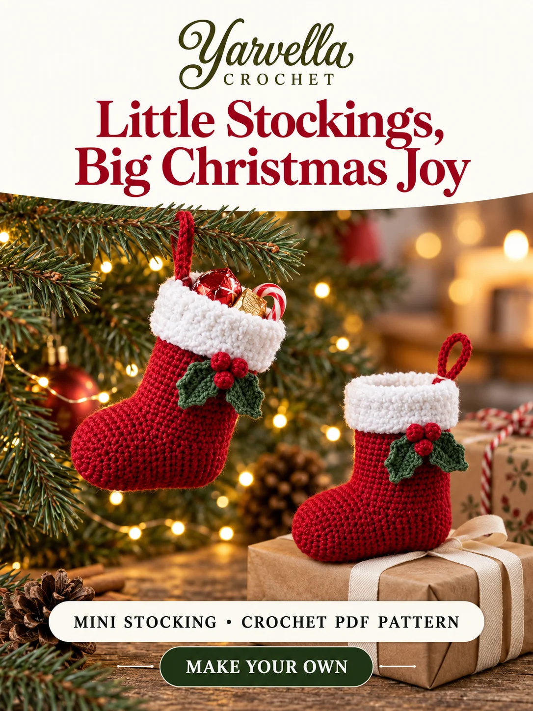 Mini Christmas Stocking Crochet Pattern PDF – Holiday Tree Ornament product image (1)