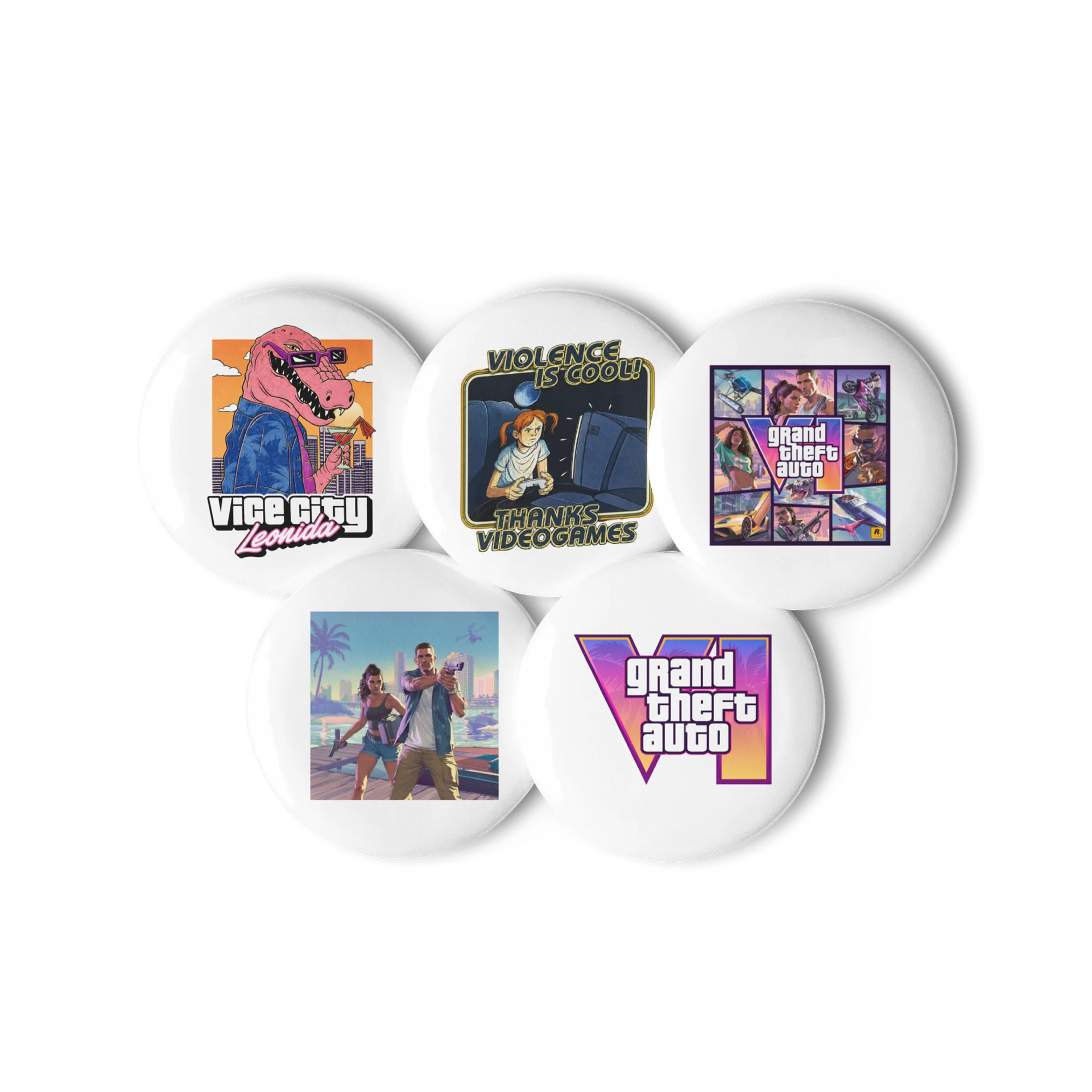 GTA VI Pin Buttons – Set of 5 ( Fan Design ) product image (1)