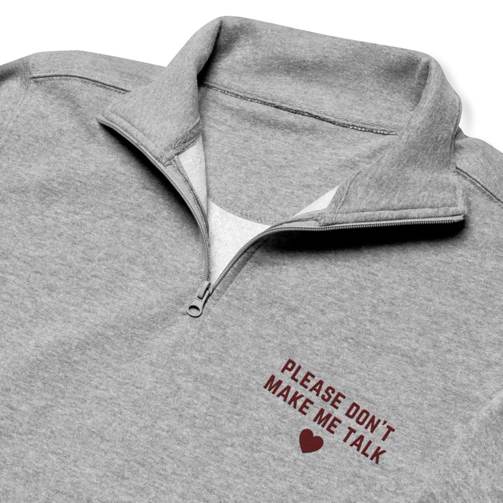 PLEASE DON'T MAKE ME TALK (maroon) embroidered quarter zip product image (6)