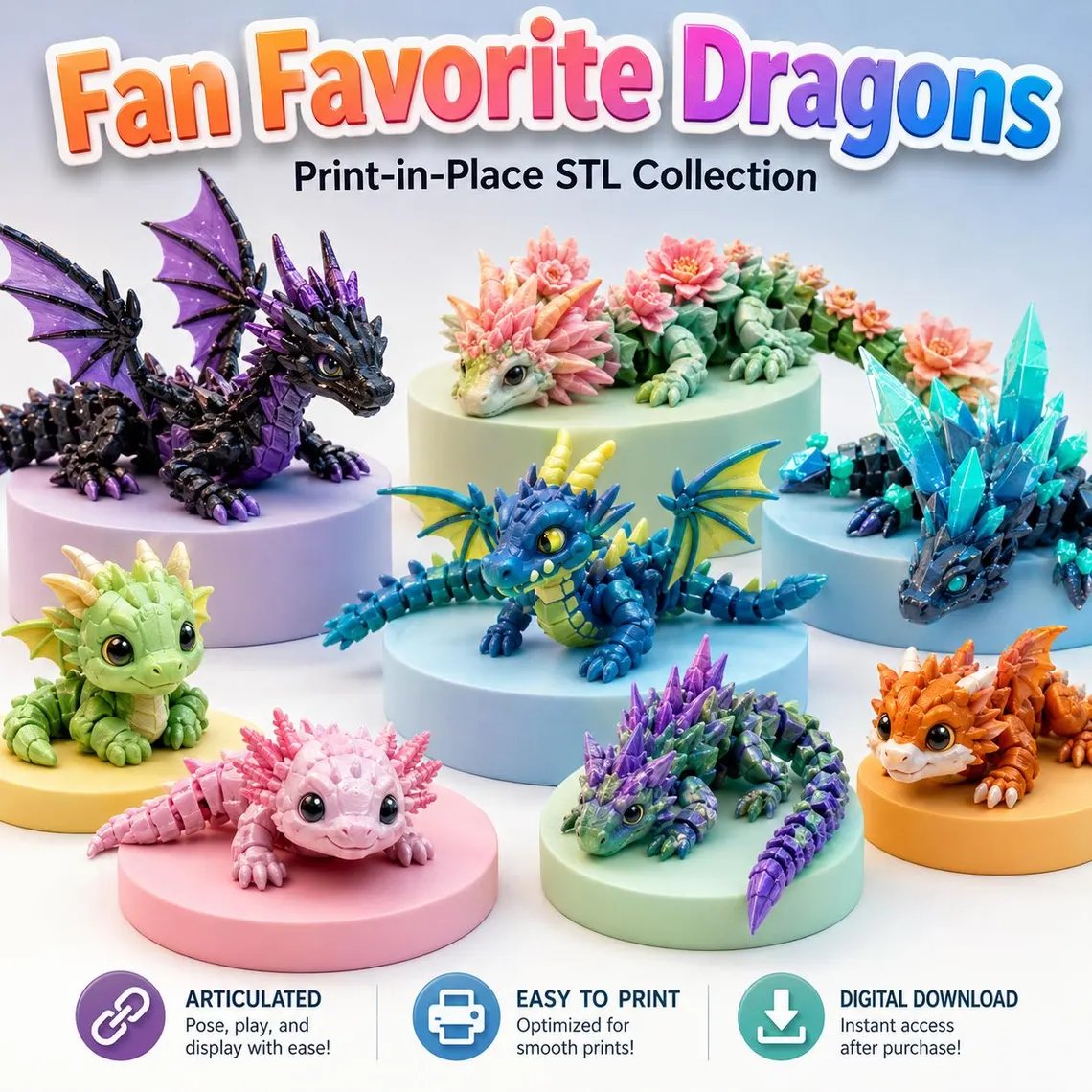 60+ Flexi Dragons STL Bundle product image (2)