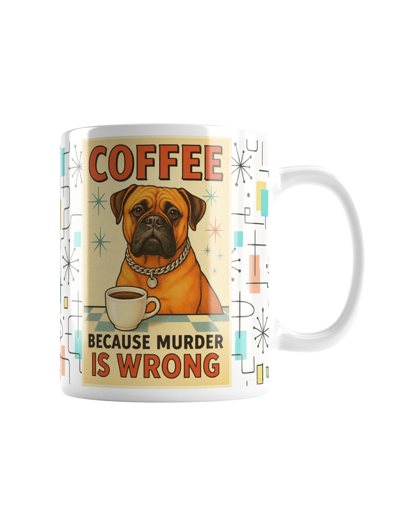 “Coffee Because Murder Is Wrong” Retro Dog Lover Gift | Mid-Century Atomic Style Mug product image (5)