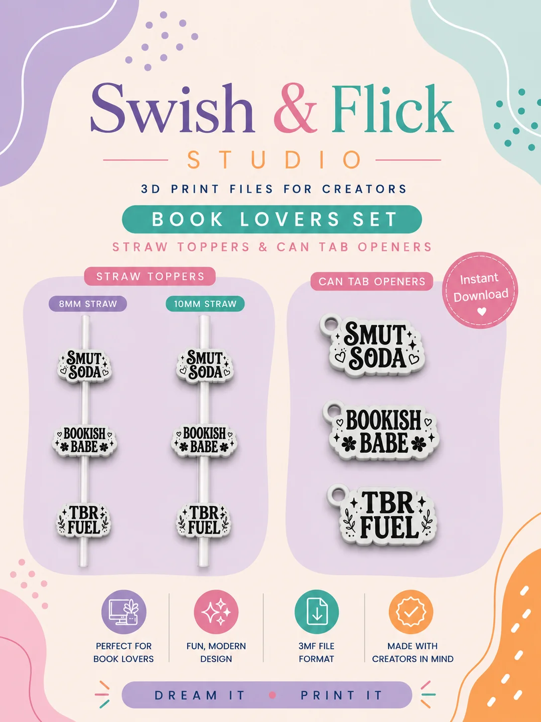 Book Lover Straw Toppers and Can Tab Openers Bundle product image (1)