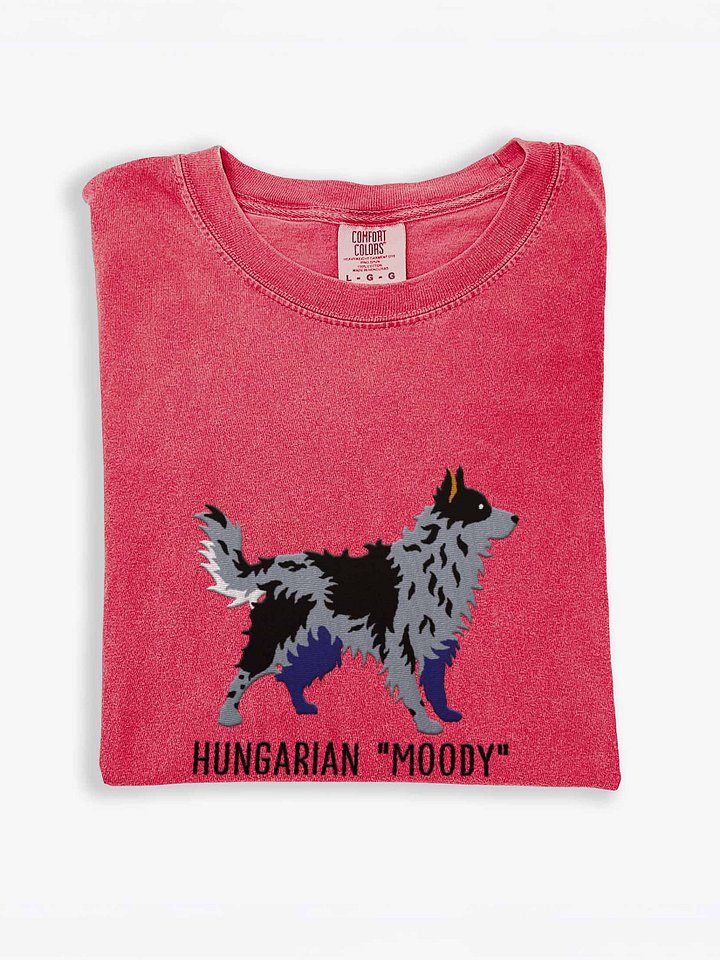 Hungarian Moody T-Shirt(Embroidered) of a Hungarian Mudi(Blue Merle) product image (1)