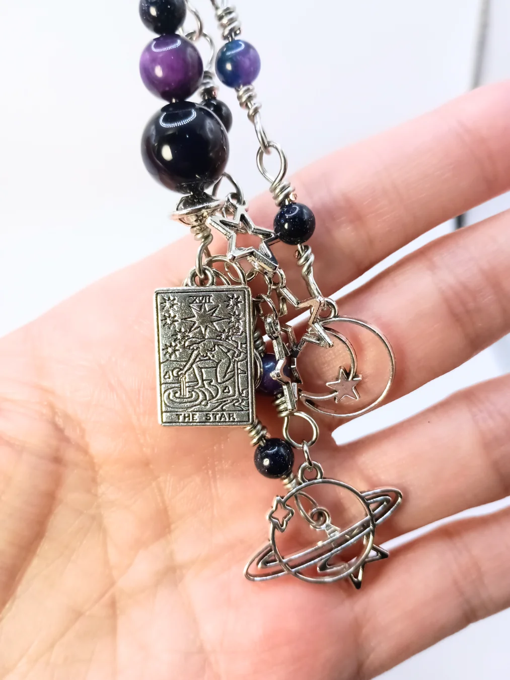 Purple Celestial Purse Charm | Sparkly Goldstone & Tarot, Silver-Tone | "Star Shower" product image (6)