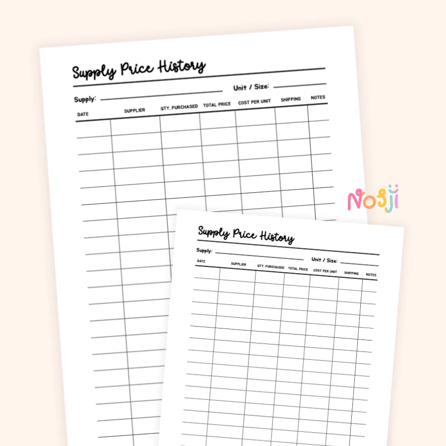 Supply Price History Printable Supply Cost Tracker product image (1)