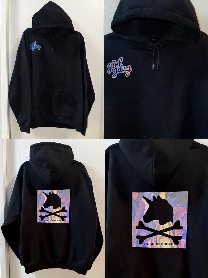 “Girl Gang” Holographic, Black Drawstring Hoodie *New Design* product image (1)