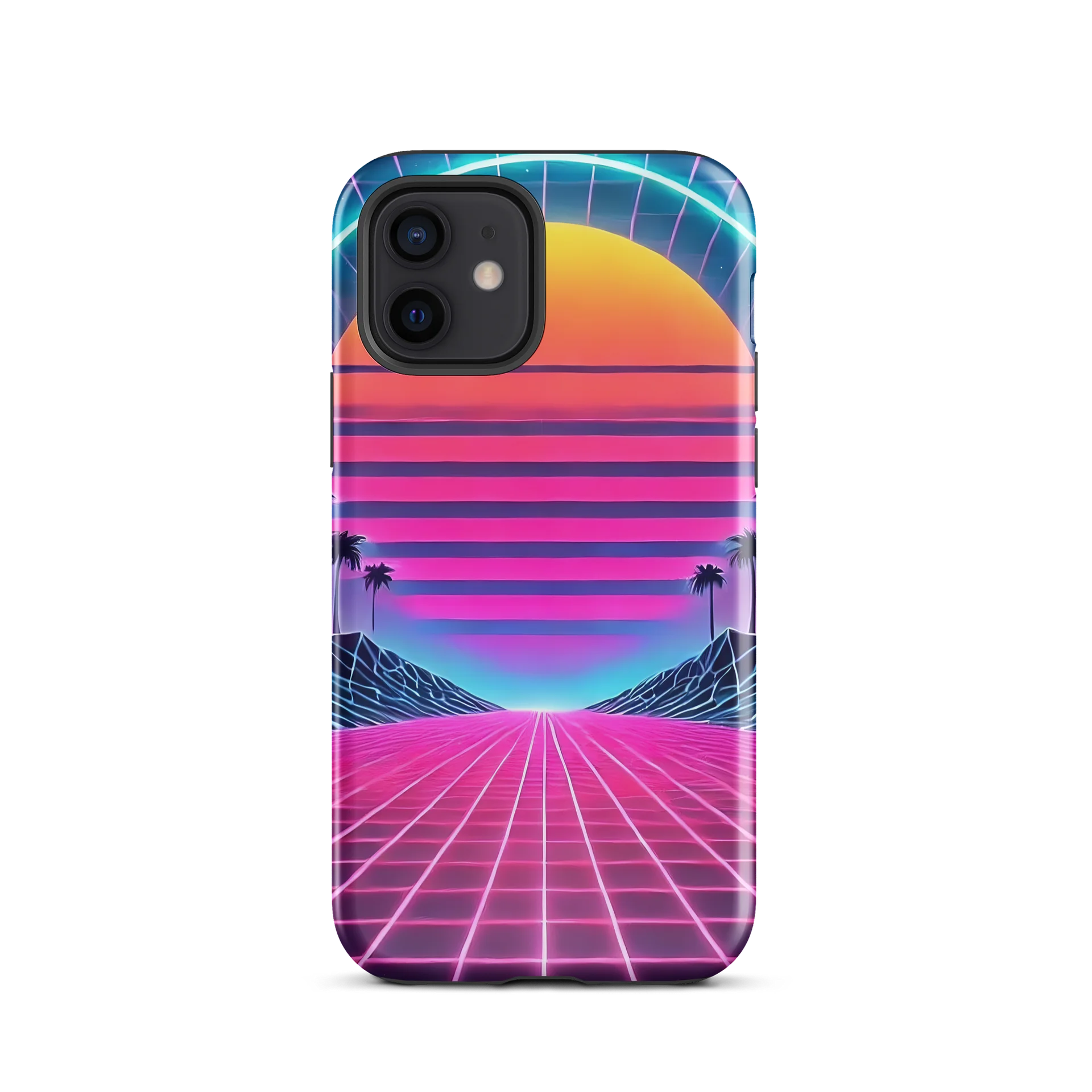 Retro Neon Sunset iPhone Tough Case - Synthwave Horizon Design product image (1)