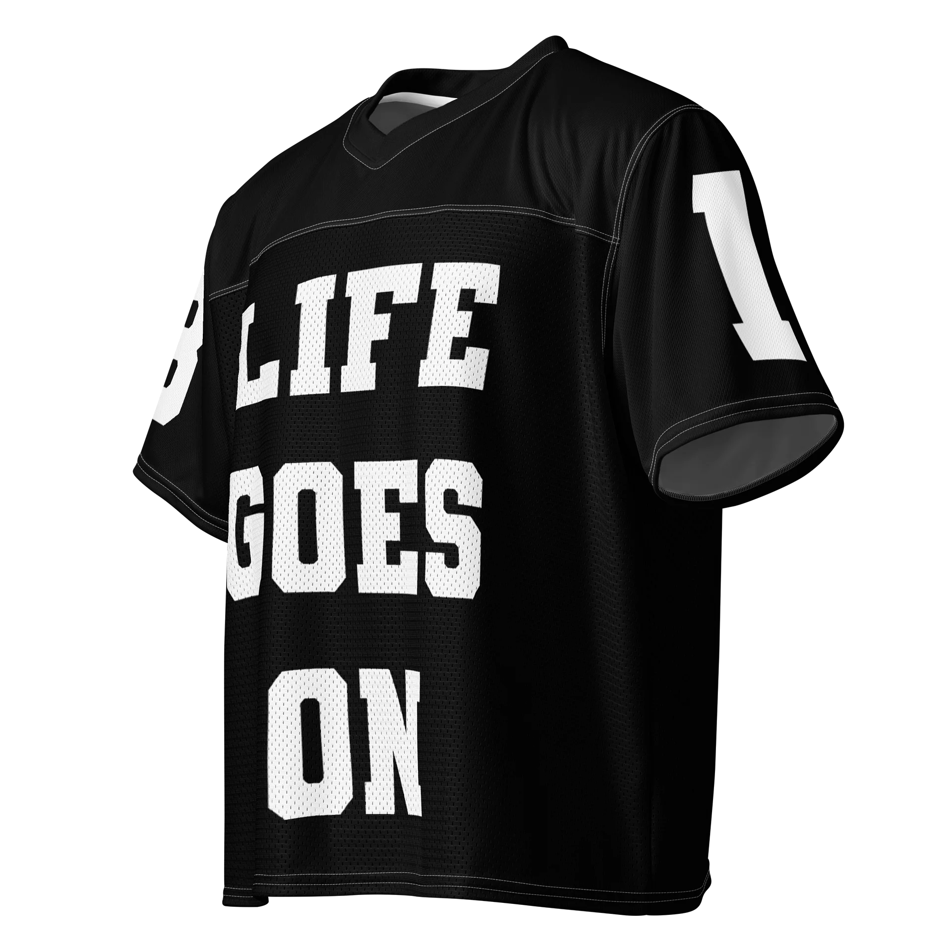 LIFE GOES ON Black Football Jersey (Unisex) product image (3)