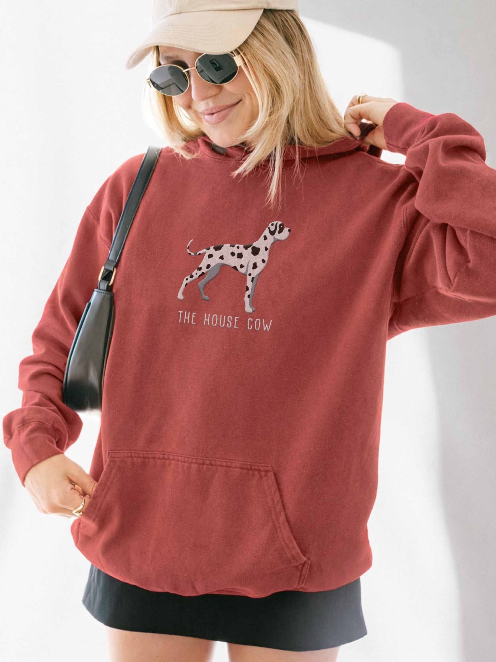 The House Cow Premium Hoodie (Embroidered) of a Great Dane(Harlequin) product image (2)