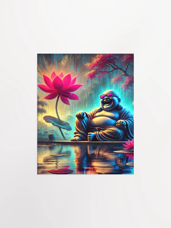 Vibrant Buddha Poster: Laughing Buddha Sitting Next to Pond product image (1)