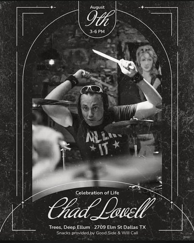 RIP Chad

3pm @treesdallas 
TODAY
Sunday August 9th

A celebration of life for one who made the neighborhood better.