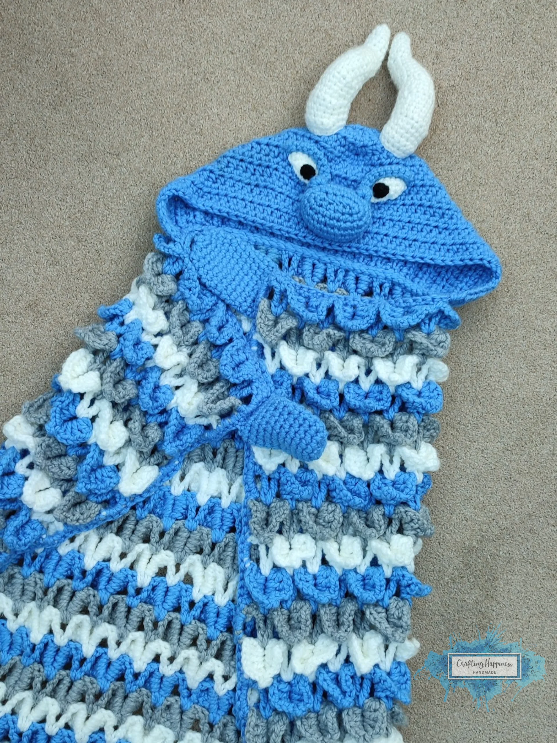 Ice Dragon Hooded Blanket Crochet Pattern | Wearable Dragon Afghan (PDF) product image (3)