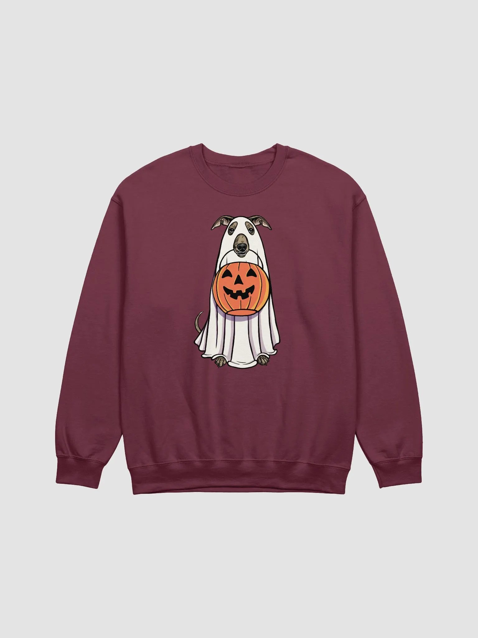 Funny Halloween Italian Greyhound(Blue Fawn) Sweatshirt | Funny Iggy Wearing a Ghost Costume and Holding a Pumpkin Basket product image (1)
