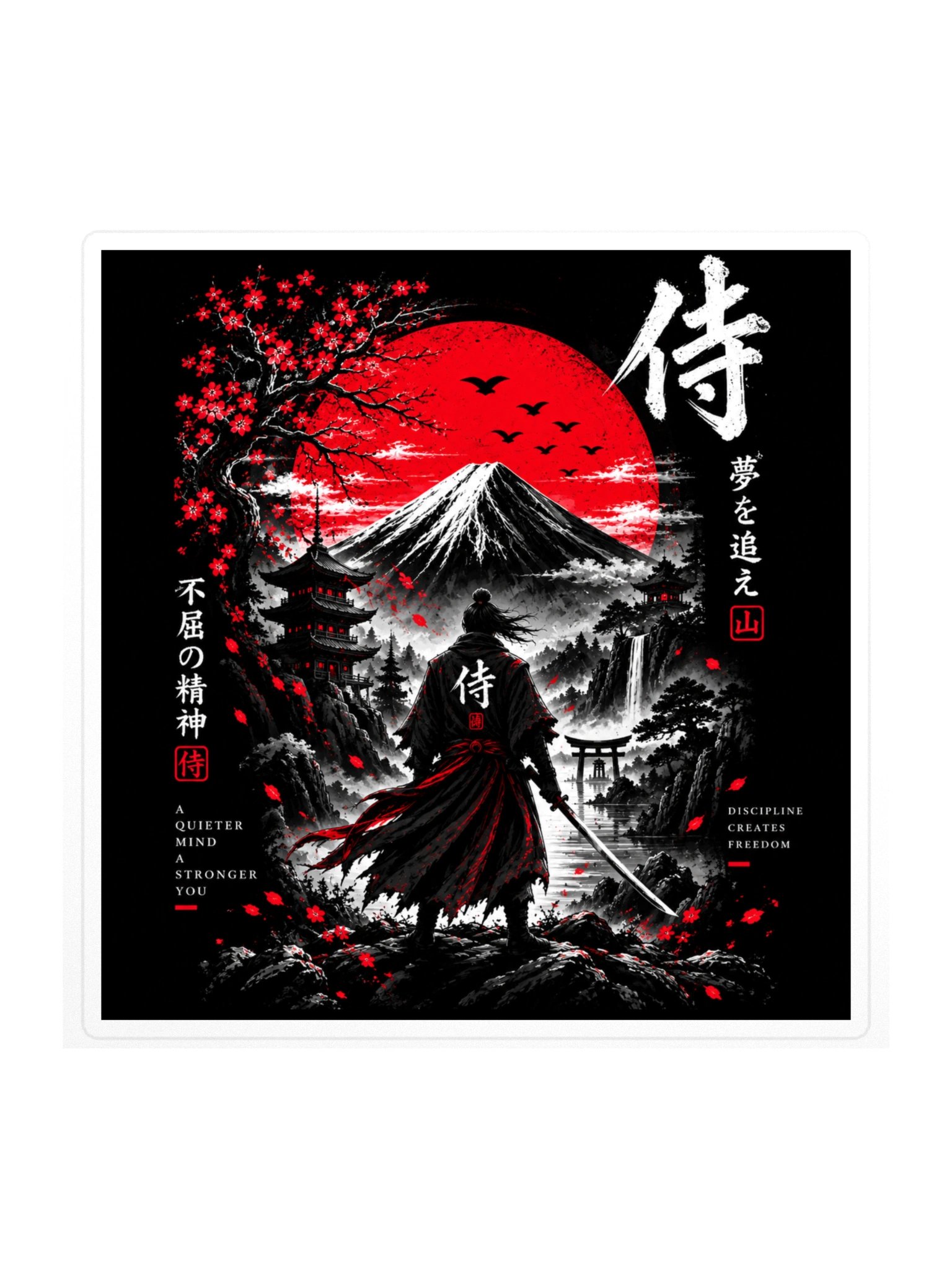 Japanese Samurai Die-Cut Sticker – Red Sun Mountain Japanese Streetwear Decal product image (1)