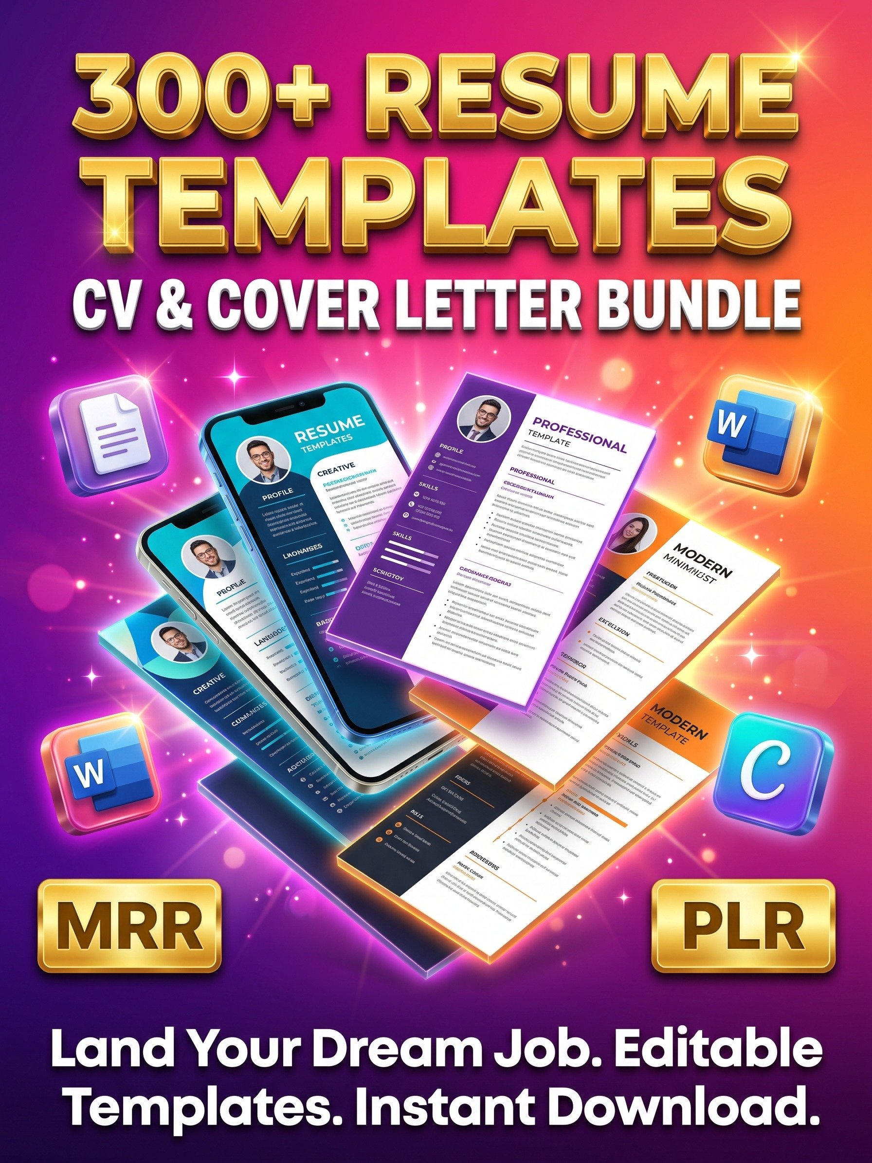 300+ ATS Resume Templates | Editable + MRR/PLR Rights product image (1)