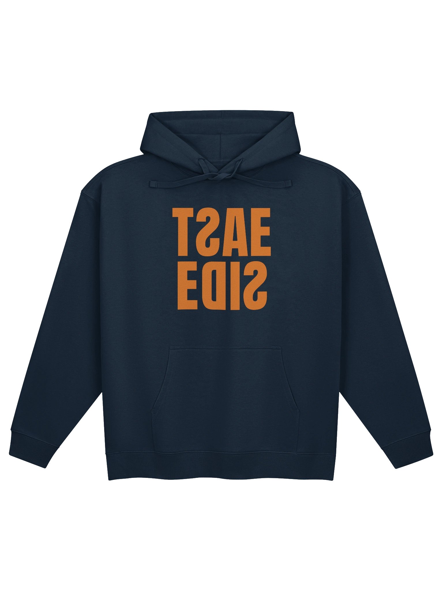 EAST SIDE REVERSE GRAPHIC NAVY BLUE AND ORANGE HOODIE product image (1)
