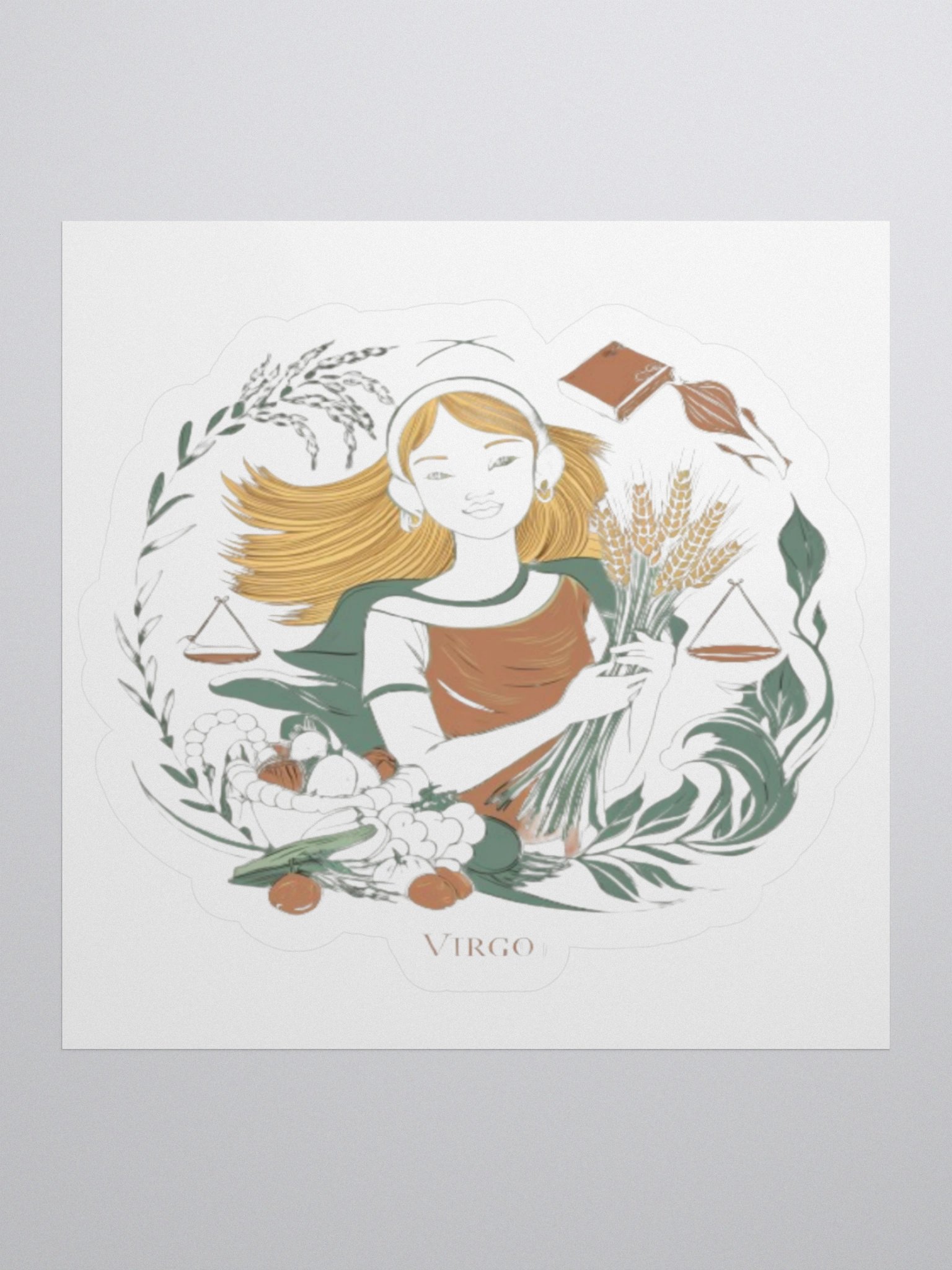 Virgo Zodiac Sticker - Female with Wheat & Scales - Vinyl product image (1)
