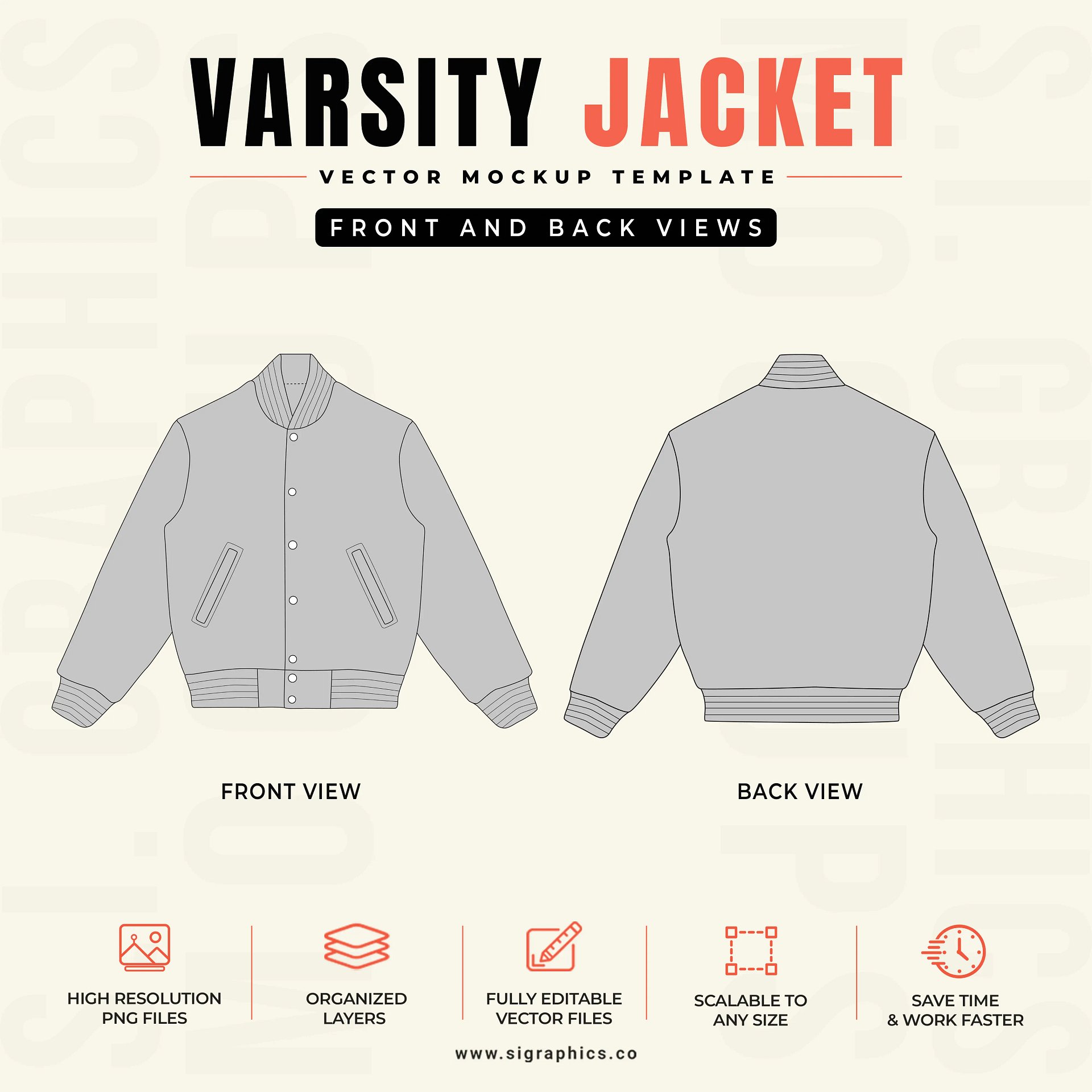 Varsity Jacket Vector Mockup Template – Front & Back Flats product image (2)