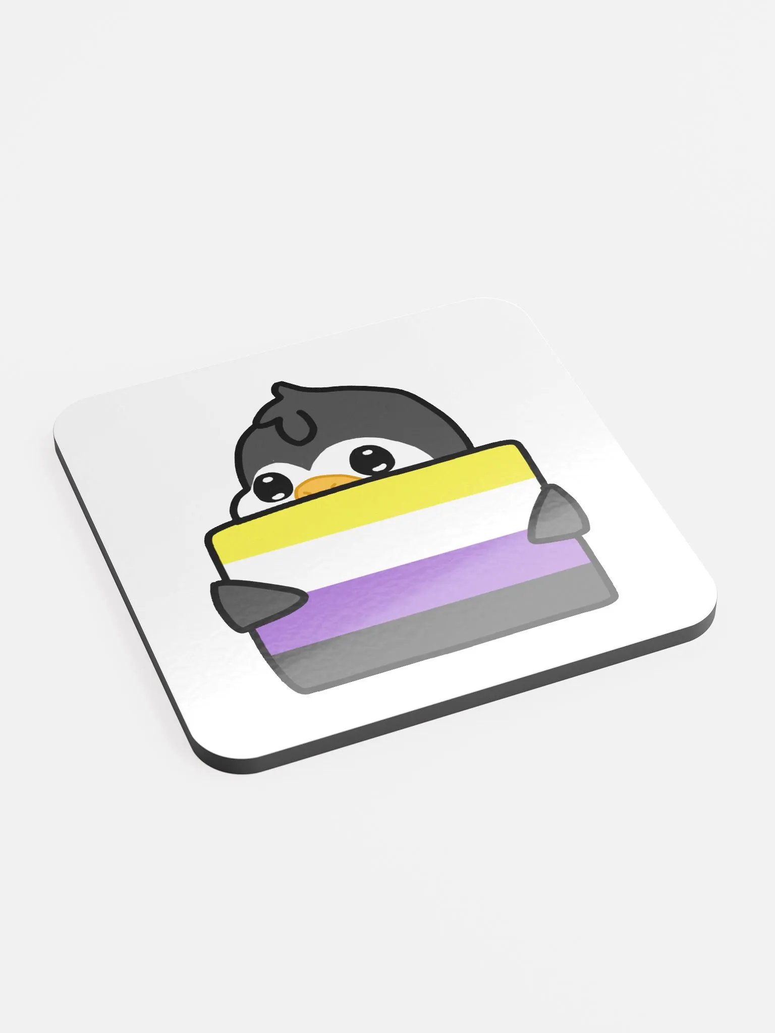 "Non-Binary Pride" Lil' Guy - Gloss Cork Coaster product image (2)