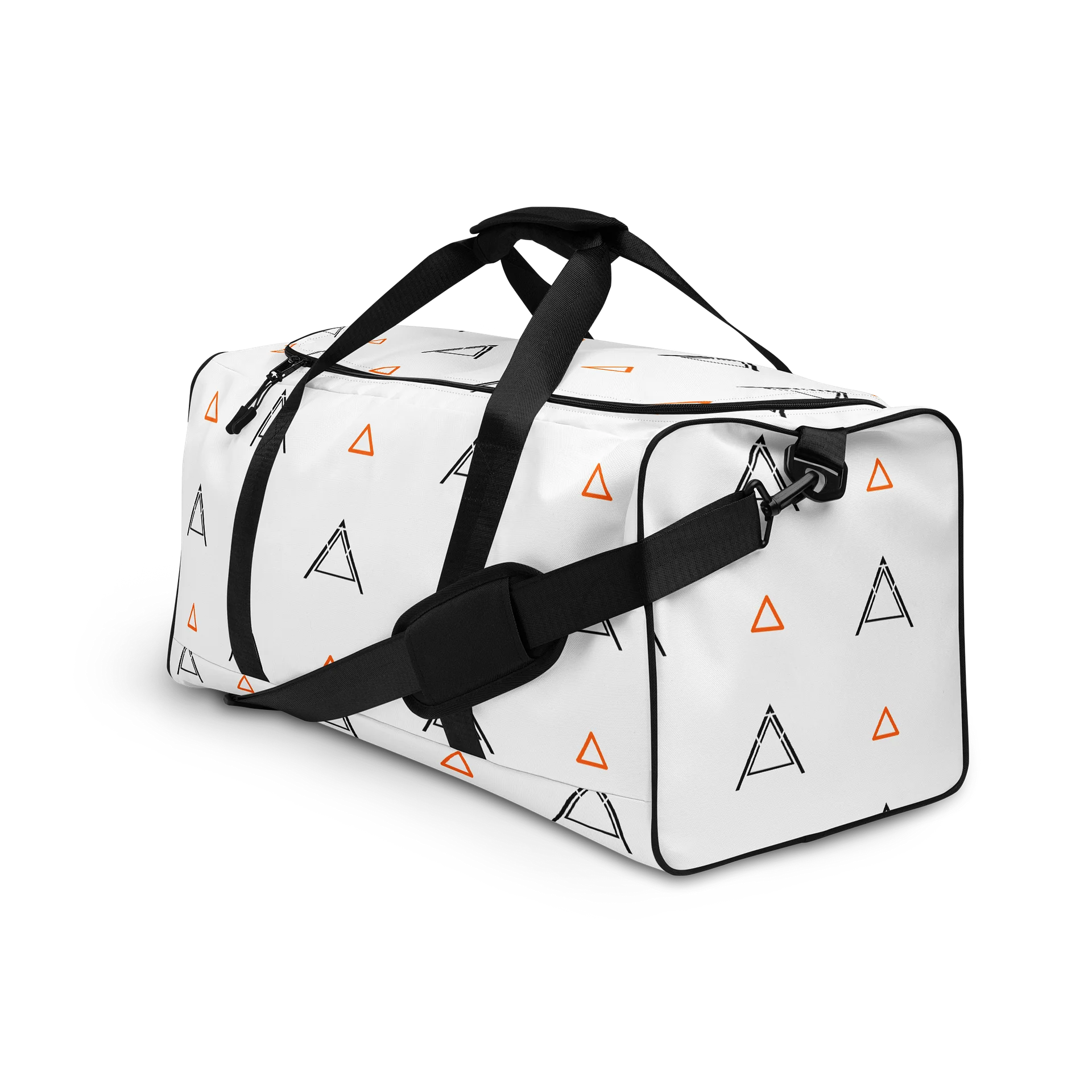 Anzodo Geometric Streetwear Duffle Bag – Black & Orange Tribal on White Canvas product image (3)