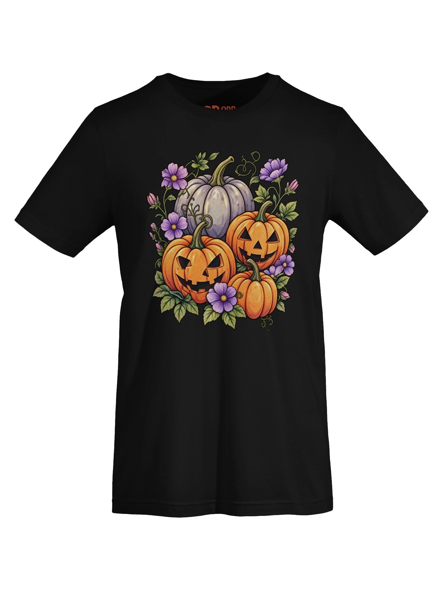 Floral Pumpkin Halloween T-Shirt – Purple Flowers & Pumpkins product image (9)