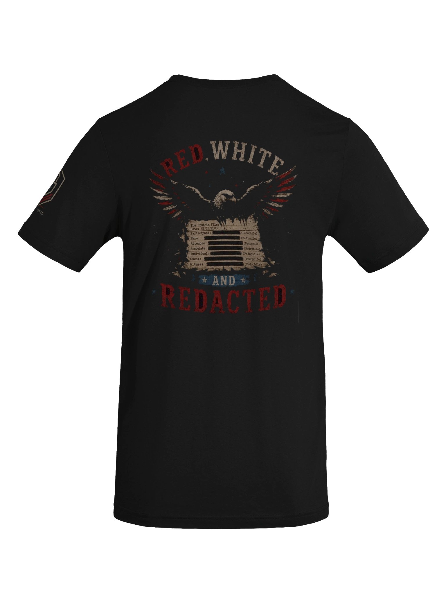 Red, white, and redacted T-shirt product image (10)