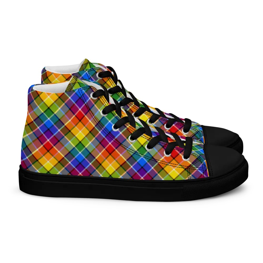 Bright Rainbow Plaid Men's High Top Shoes product image (3)