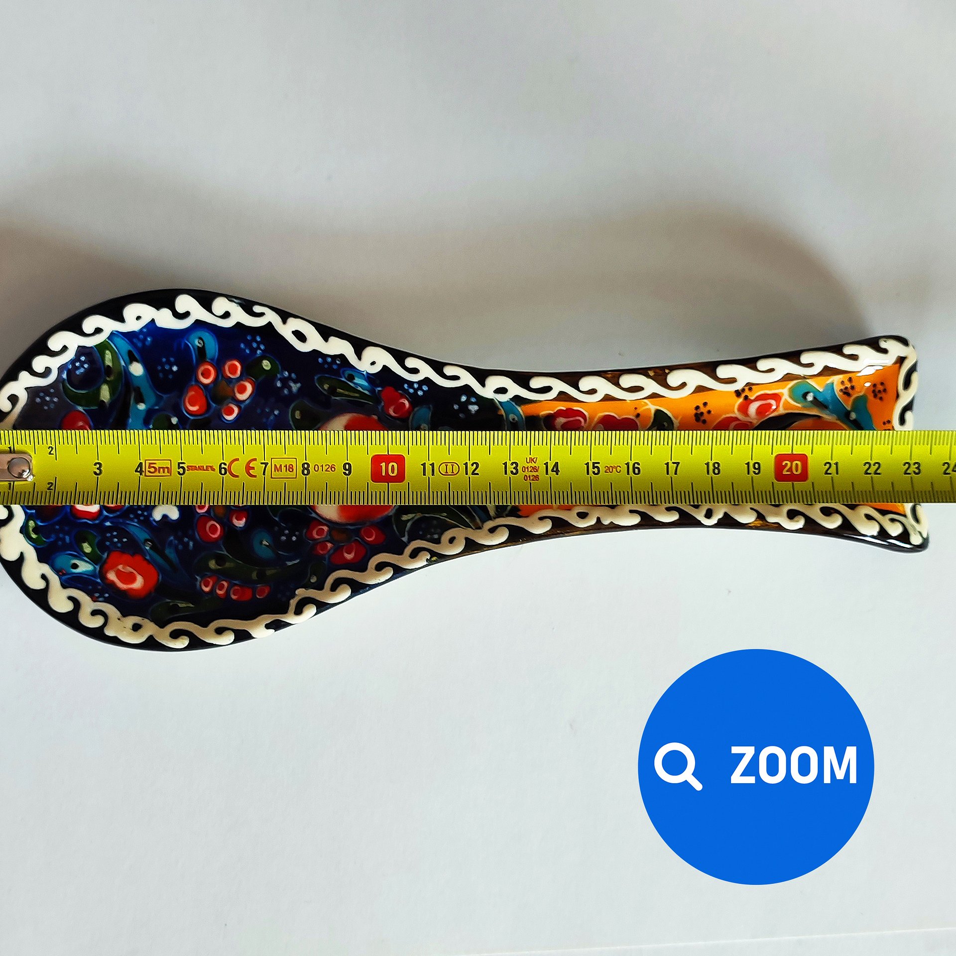 Ceramic spoon rest (Iznik style, blue-yellow) — handmade pottery product image (8)