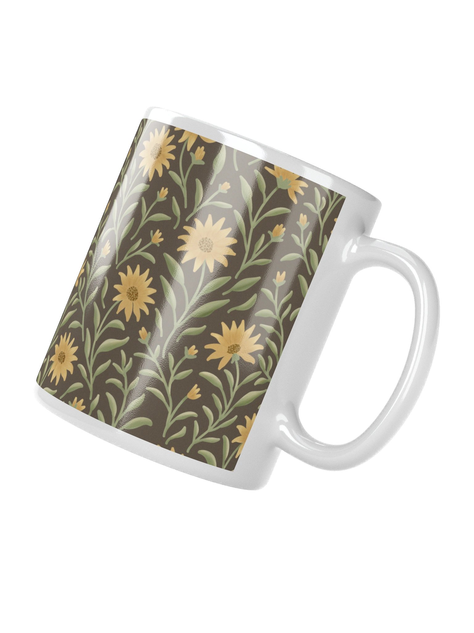 Golden field white glossy mug. Elegant floral botanical design on dark background product image (3)