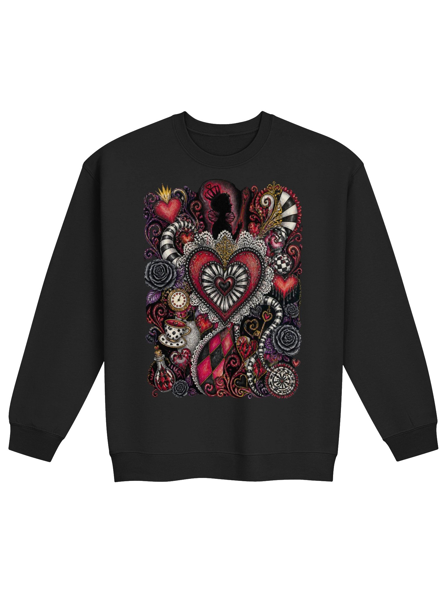 Queen of Hearts Whimsigoth Wonderland Heart Collage Sweatshirt product image (3)
