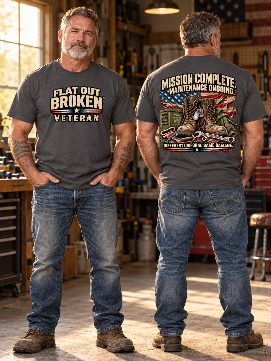 Funny Veteran Shirt — Mission Complete, Maintenance Ongoing | Broken Formation™ product image (1)
