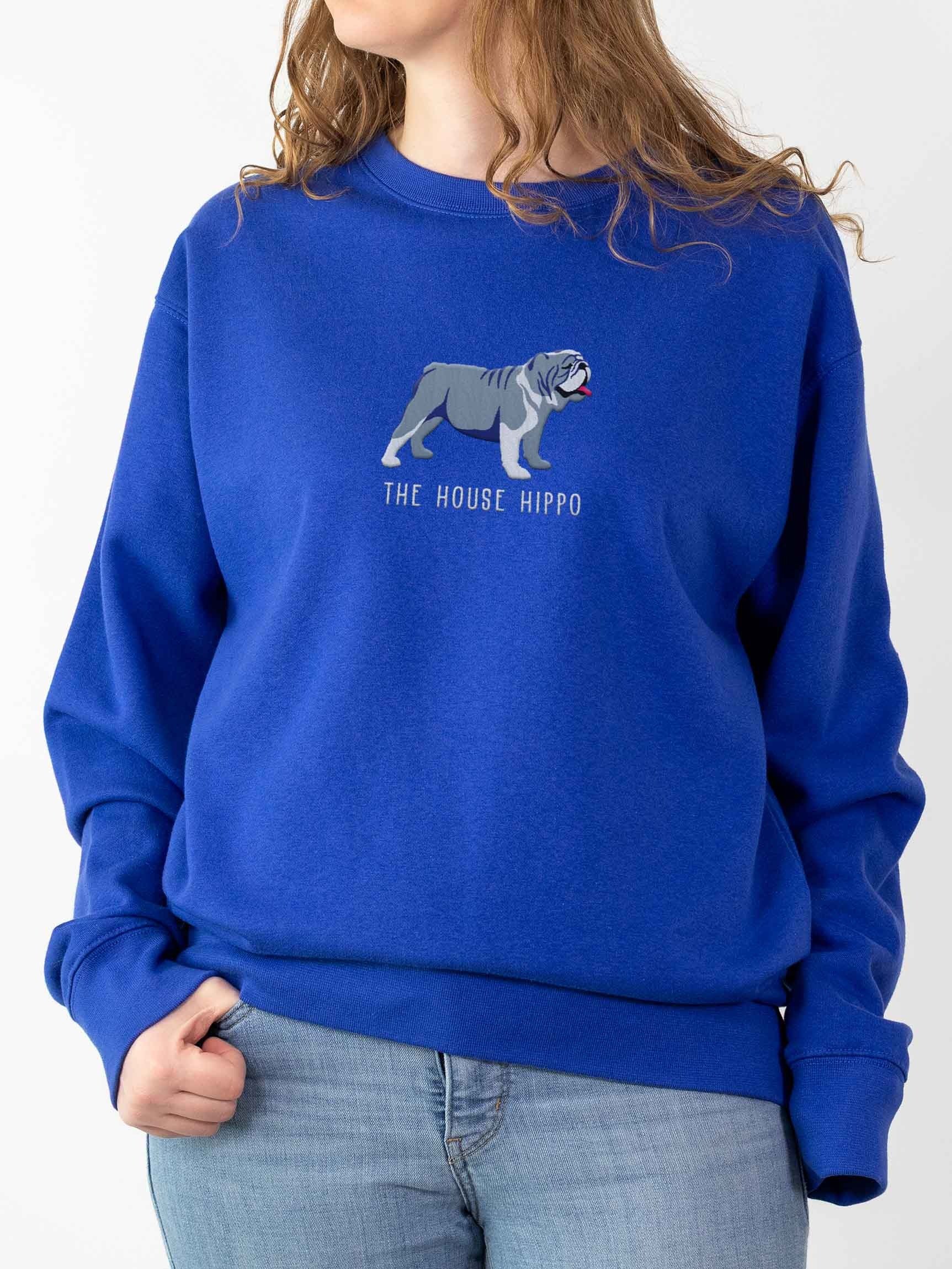 The House Hippo Sweatshirt (Embroidered) of an English Bulldog(Blue & White) product image (2)