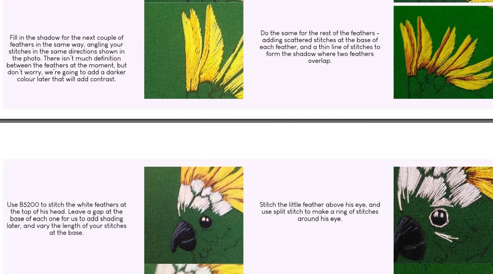 PDF hand embroidery tutorial, cockatoo pattern, parrot DIY art product image (4)