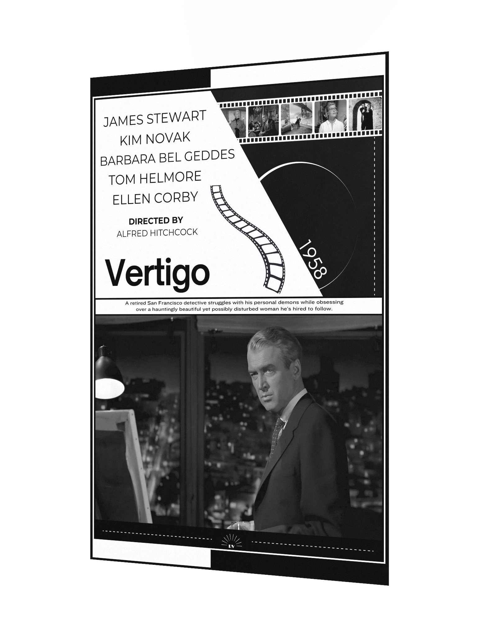 Vertigo with James Stewart and Kim Novak 1958 | Movie Poster | 12x18 Wall Art product image (3)